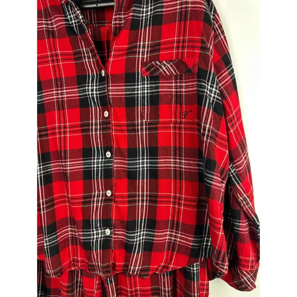 Victoria's Secret Shimmer Flannel Long Sleeve Shirt Pants Plaid Pajama Set Large - Picture 7 of 16